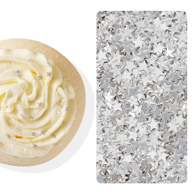 Sliver Edible Star Shaped Glitter Sparkles for Cakes - Edible Stars Cake Decorations in Metallic ... | Amazon (US)