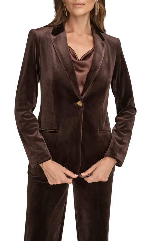 Donna Karan New York One-Button Velvet Jacket in Chocolate Plum at Nordstrom, Size 14 | Nordstrom