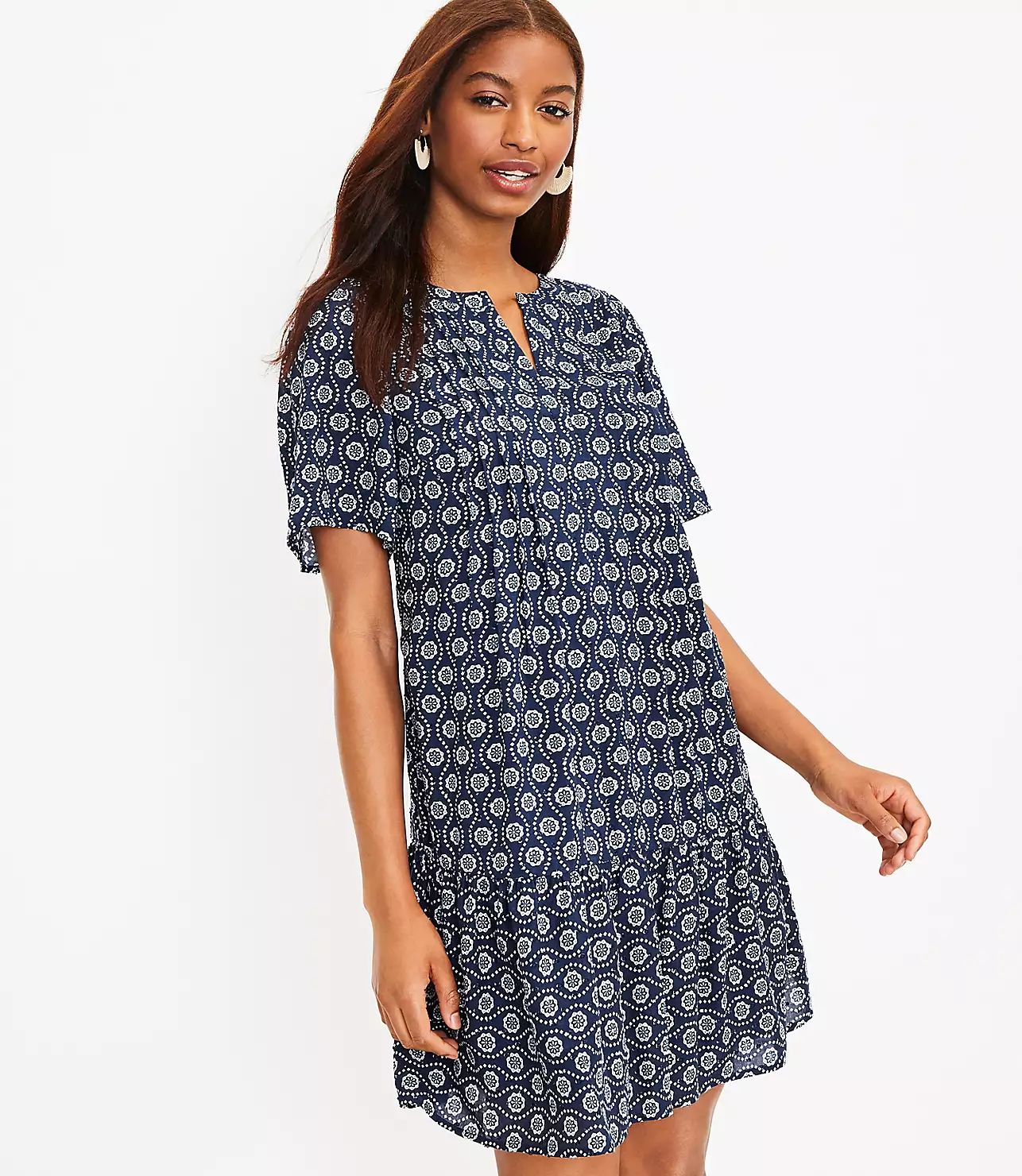 Pintucked Flounce Dress | LOFT