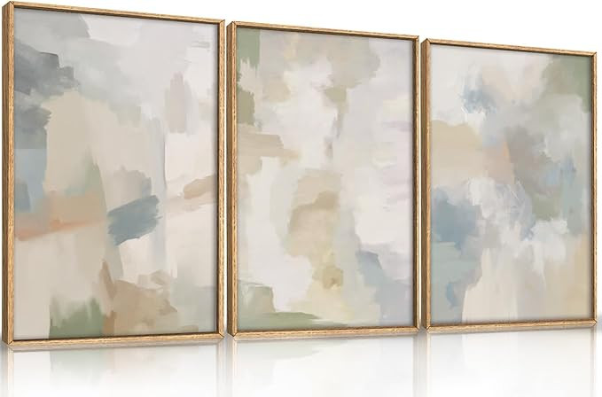 Large Abstract Gray Pastel Framed Canvas Wall Art Set,Neutral Watercolor Brush Stroke Wall Decor,... | Amazon (US)