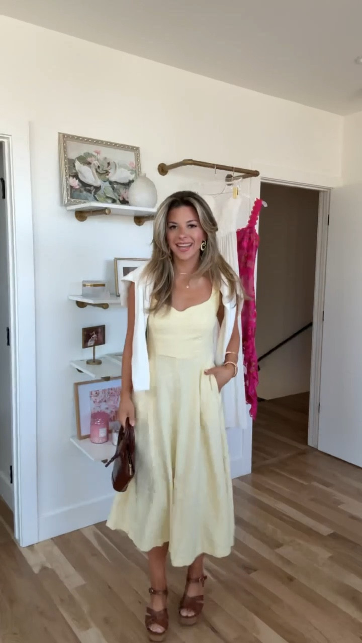 Yellow linen midi dress affordable spring date night dress with sandals and a cardigan. 

Sized down to an xs in dress. 

Electric picks code: Emerson20
Dibs code: Emerson [unbothered bronze & strawberry summer]

#LTKFindsUnder50 #LTKParties #LTKSeasonal