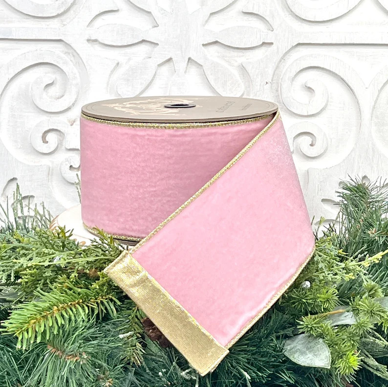Pink Velvet Ribbon, Pink and Gold Velvet Ribbon, Strawberry Pink Velvet Ribbon, D Stevens Velvet ... | Etsy (US)
