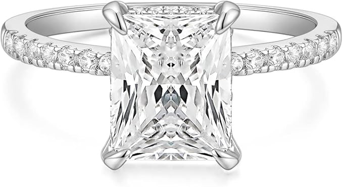 TIGRADE Promise Ring for Her, 4CT Cubic Zirconia Wedding Band, CZ Engagement Ring  with Radiant C... | Amazon (US)
