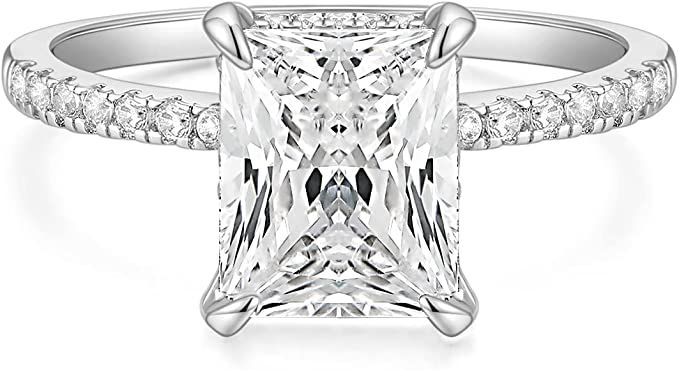 TIGRADE Promise Ring for Her, 4CT Cubic Zirconia Wedding Band, CZ Engagement Ring  with Radiant C... | Amazon (US)
