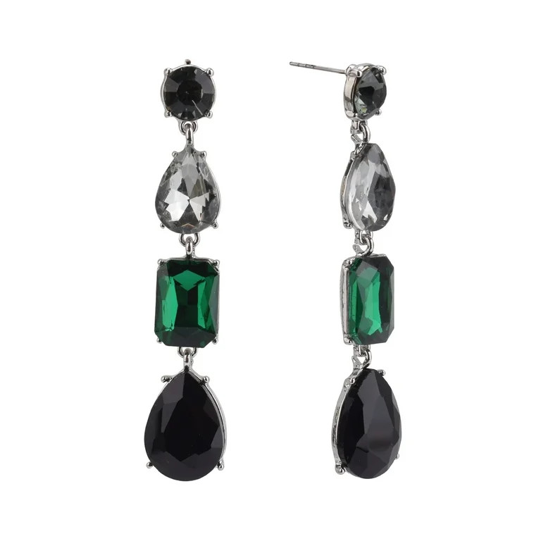 Time and Tru Female Silver-Tone Multi Stone Drop Earrings - Walmart.com | Walmart (US)