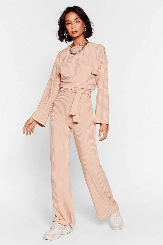 Rib Crew Neck Cropped Sweat + Wide Leg Trouser | NastyGal (US & CA)
