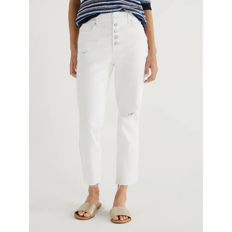 Time and Tru Women's High Rise Straight Crop Jeans, 25” Inseam, Sizes 2-20 | Walmart (US)