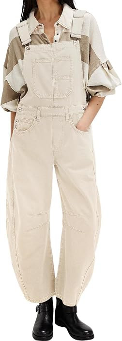 Women Y2k Baggy Barrel Jeans Overalls Wide Leg Denim Pants Bib Overalls Jumpsuit Boyfriend Patchw... | Amazon (US)