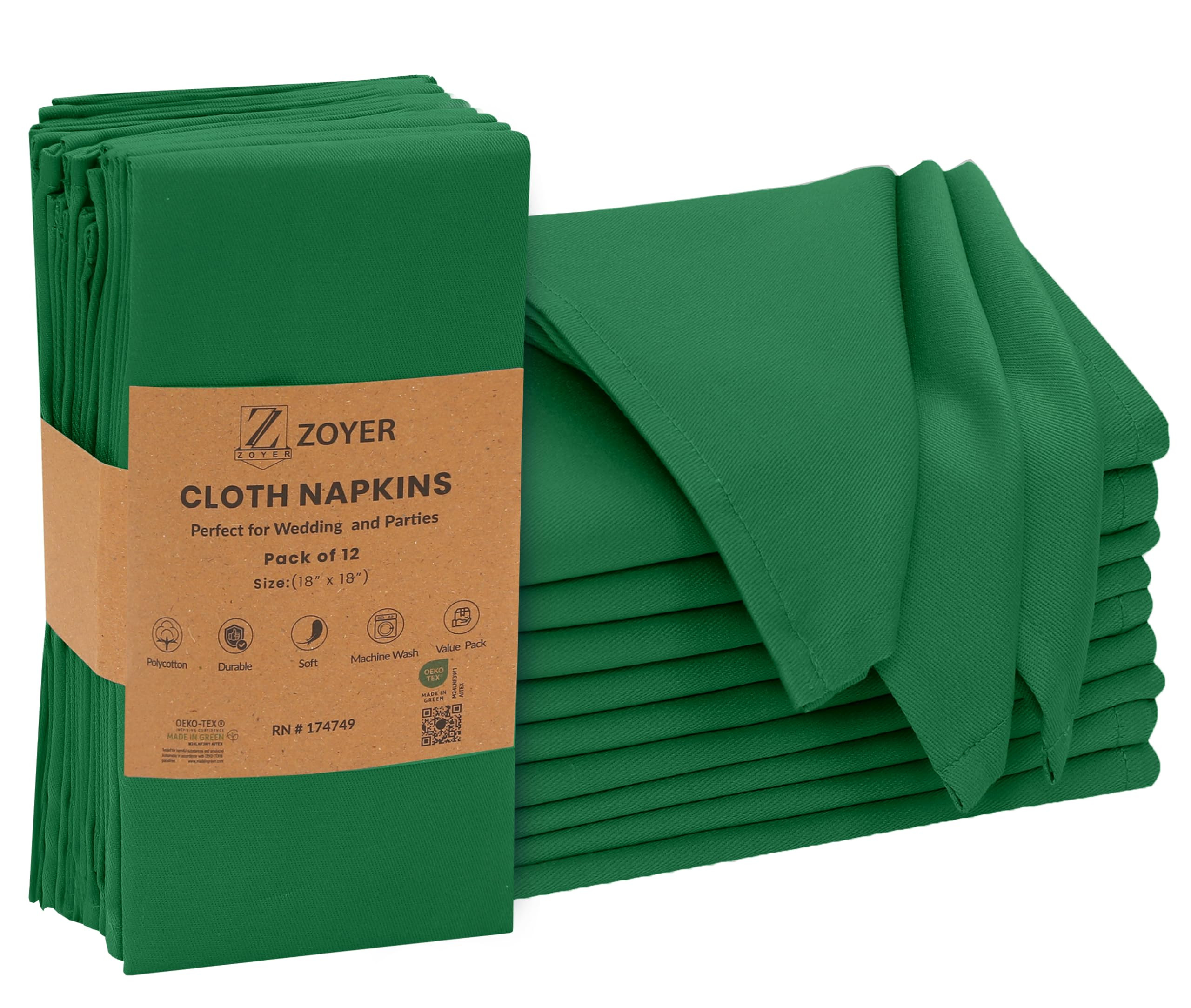Zoyer Cloth Napkins Set of 12, 18x18 Inches Cotton Enrich Napkins Cloth ‎Washable, Soft & Durab... | Amazon (US)