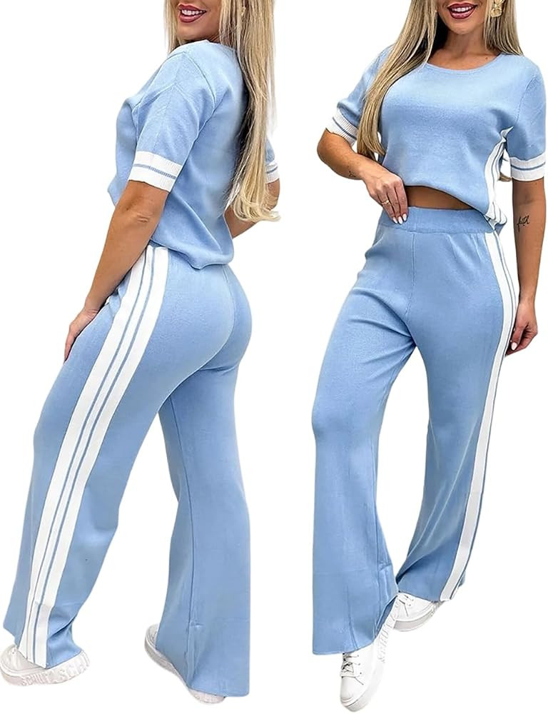CHICME Womens 2 Piece Sets for Women Knit Short Sleeve Fall Outfits | Amazon (US)