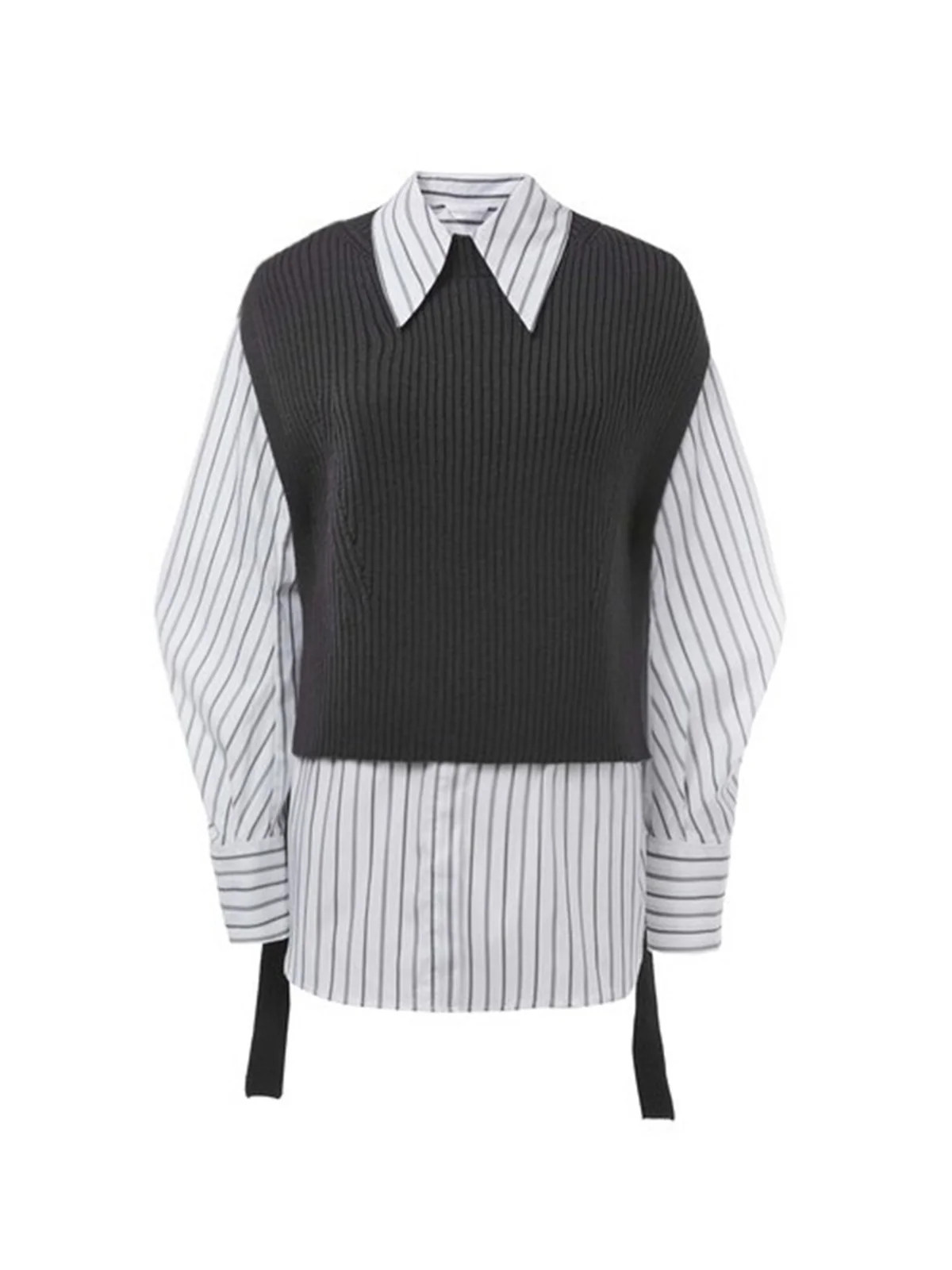 Stripe Button-Up Shirt & Sweater Vest | SDEER