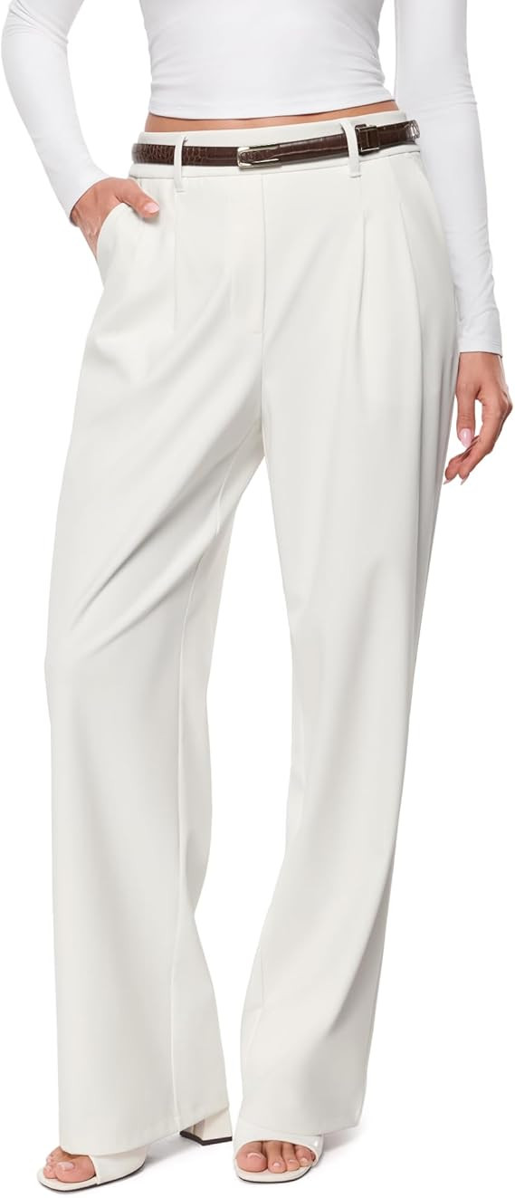 INLYRIC Women's Wide Leg Dress Pants High Waisted Stretchy Pull On Work Office Business Casual Tr... | Amazon (US)