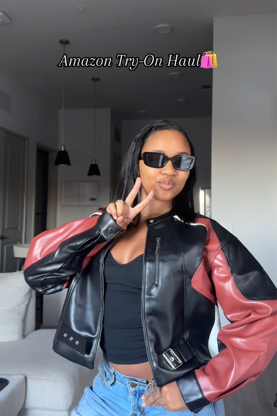 Amazon tops basics and leather jacket