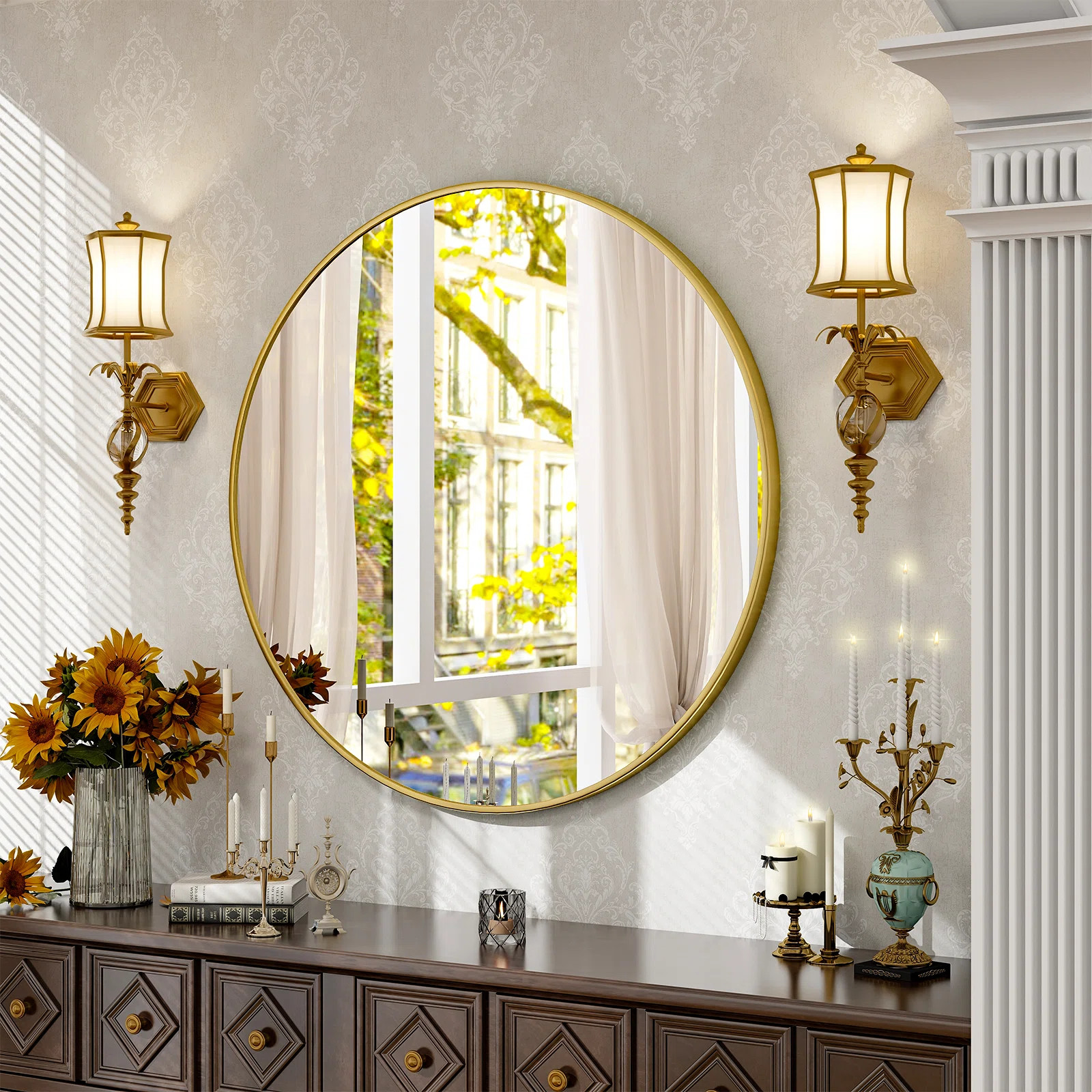 Bhagwanaram Aluminum Framed Round Bathroom Mirror Wall Mounted Vanity Mirror | Wayfair North America