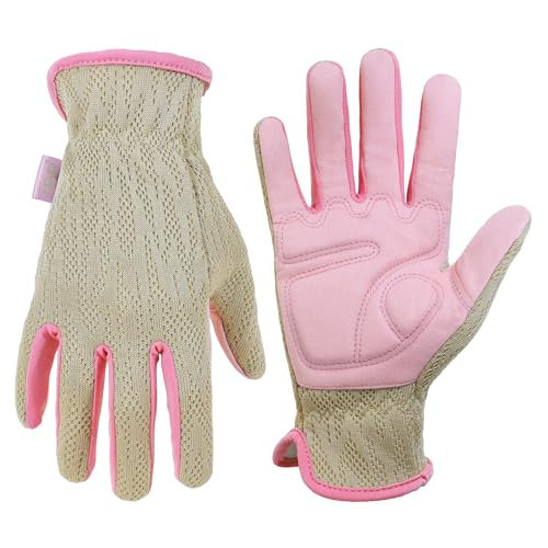 HANDLANDY Gardening Gloves for Women, Breathable Ladies Synthetic Leather Garden Yard Gloves Best Gift for Gardeners (Pink-khaki, Small (Pack of 1)) | Amazon (US)