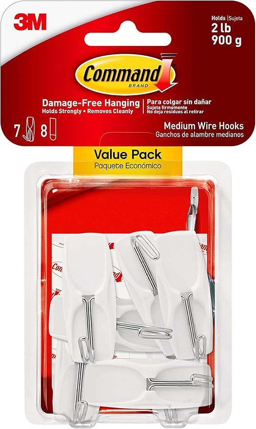Command Medium Wire Toggle Hook Value Pack, White, 7-Hooks, 8-Strips, Organize Damage-Free | Amazon (US)