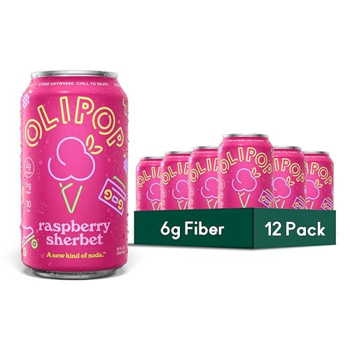 OLIPOP Prebiotic Soda Pop, Raspberry Sherbet, Pantry Pack Packed with Prebiotics, Fiber, and Botanicals, Gluten Free, GMO Free, 12oz (12-Cans) (Packaging May Vary) | Amazon (US)