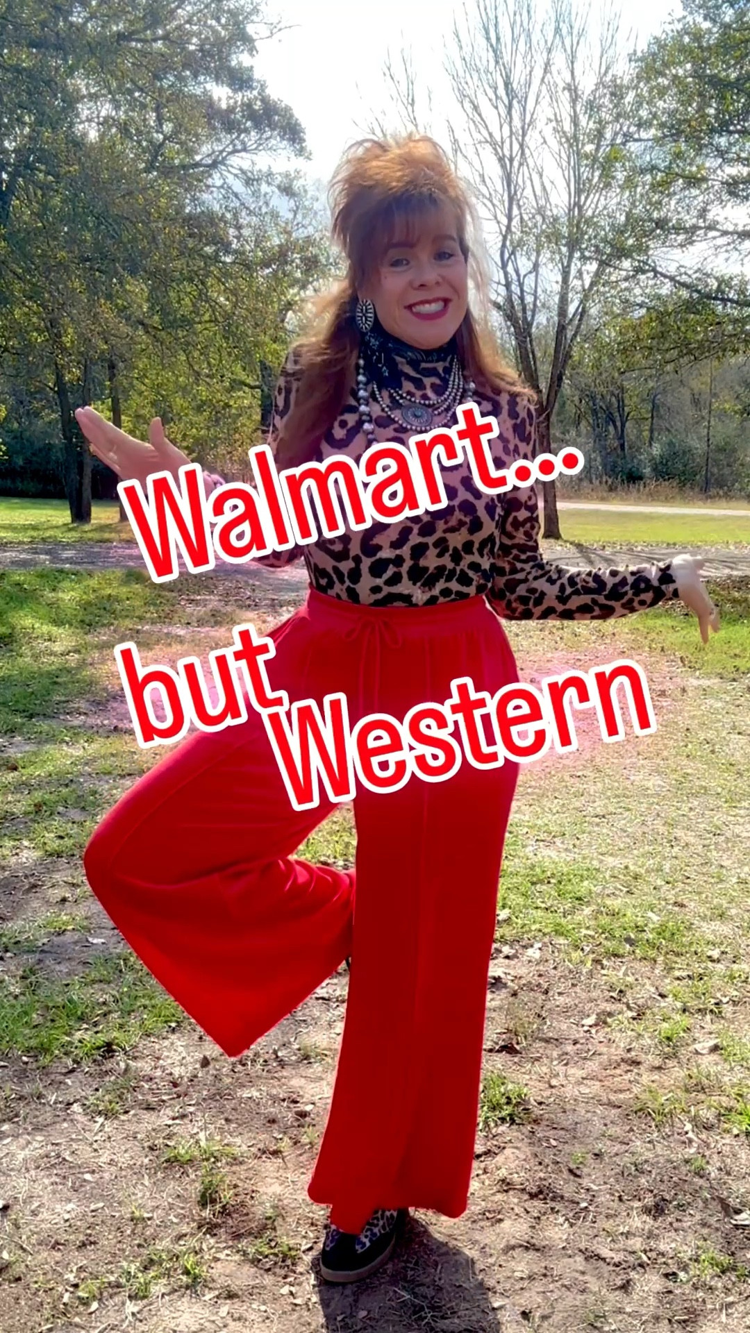Walmart…but western 

Comfy Cowgirl is the vibe for today! 

Velour wide leg pants with a front seam make them feel finished. I’m wearing a medium

This sheer long sleeve mesh leopard print top stays on repeat in my closet its fitted so I’m wearing a large for some pinch room

I threw on some leopard sneakers, a black satin bandanna scarf and some silver jewelry and I am ready. 

I love looking good at affordable prices. If you can relate- tap that HEART!

I’m 5’8 | 148 lbs | Typically a Medium 4/6 (27) | Tall (36)

