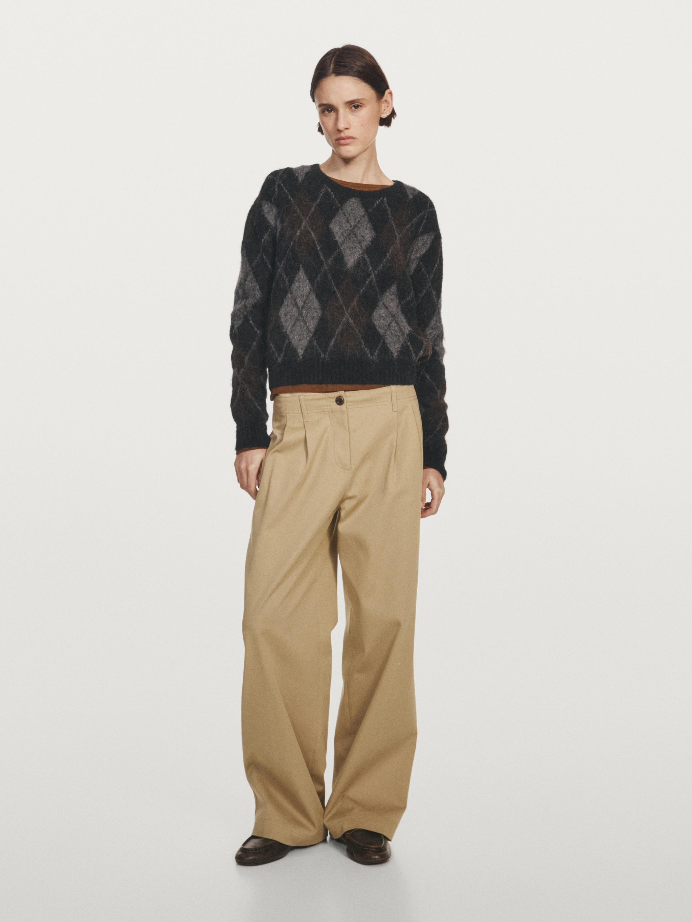 Argyle knit wool and alpaca sweater | Massimo Dutti US