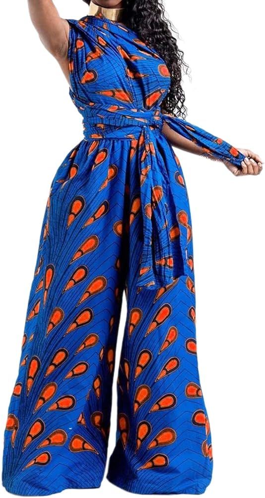 Vimoisa Women Sexy Boho African Dress Long Maxi Dress V-Neck Multi-Way Dress Pleated Dress Floral Pr | Amazon (US)