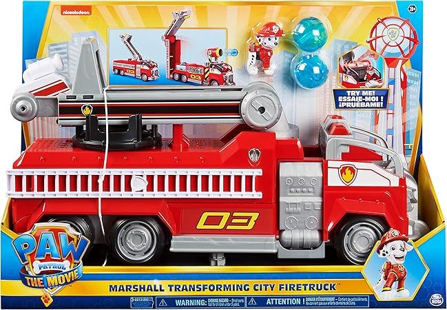 Amazon.com: Paw Patrol, Marshall’s Transforming Movie City Fire Truck with Extending Ladder, Li... | Amazon (US)