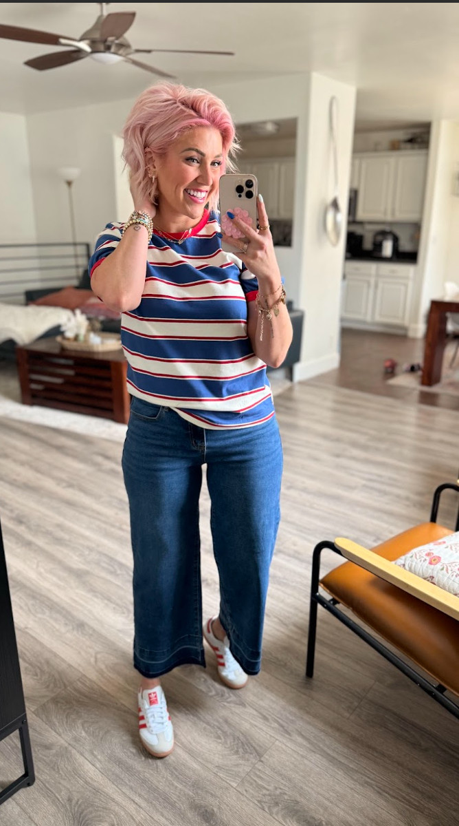 Stripes with a side of stripes!! Shoes-TTS Top-Small Pants-Medium 

 #LTKSaleAlert #LTKStyleTip