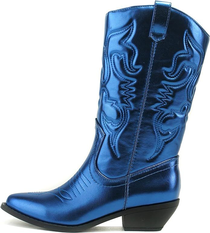 Soda RENO ~ Women Western Cowboy Stitched Pointe Toe Low Heel Ankle Mid Shaft Fashion Boots | Amazon (US)