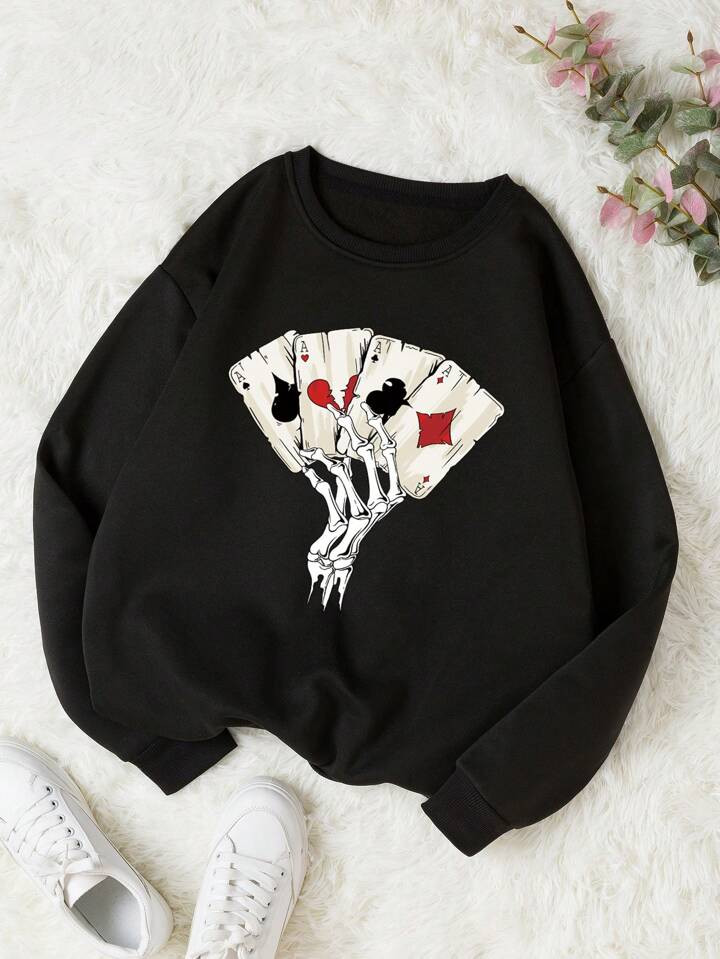 Skeleton Print Thermal Lined Sweatshirt | SHEIN