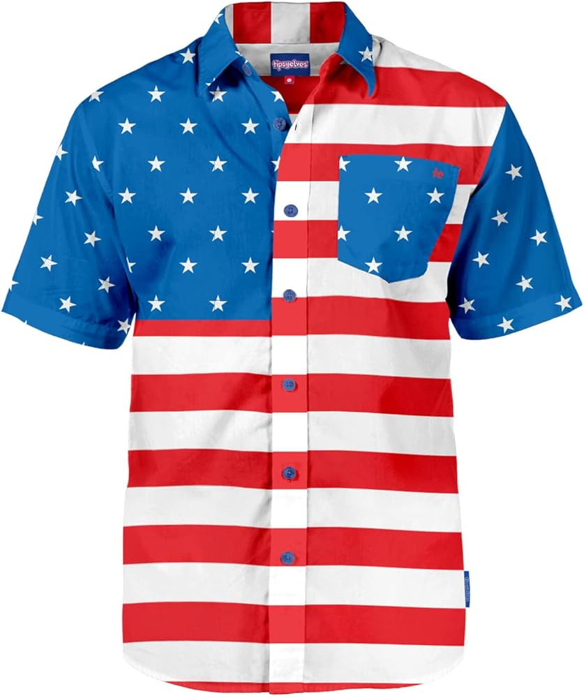 Tipsy Elves Patriotic Shirts for Men - USA Short Sleeve Button Up American Flag Shirts for Men fo... | Amazon (US)