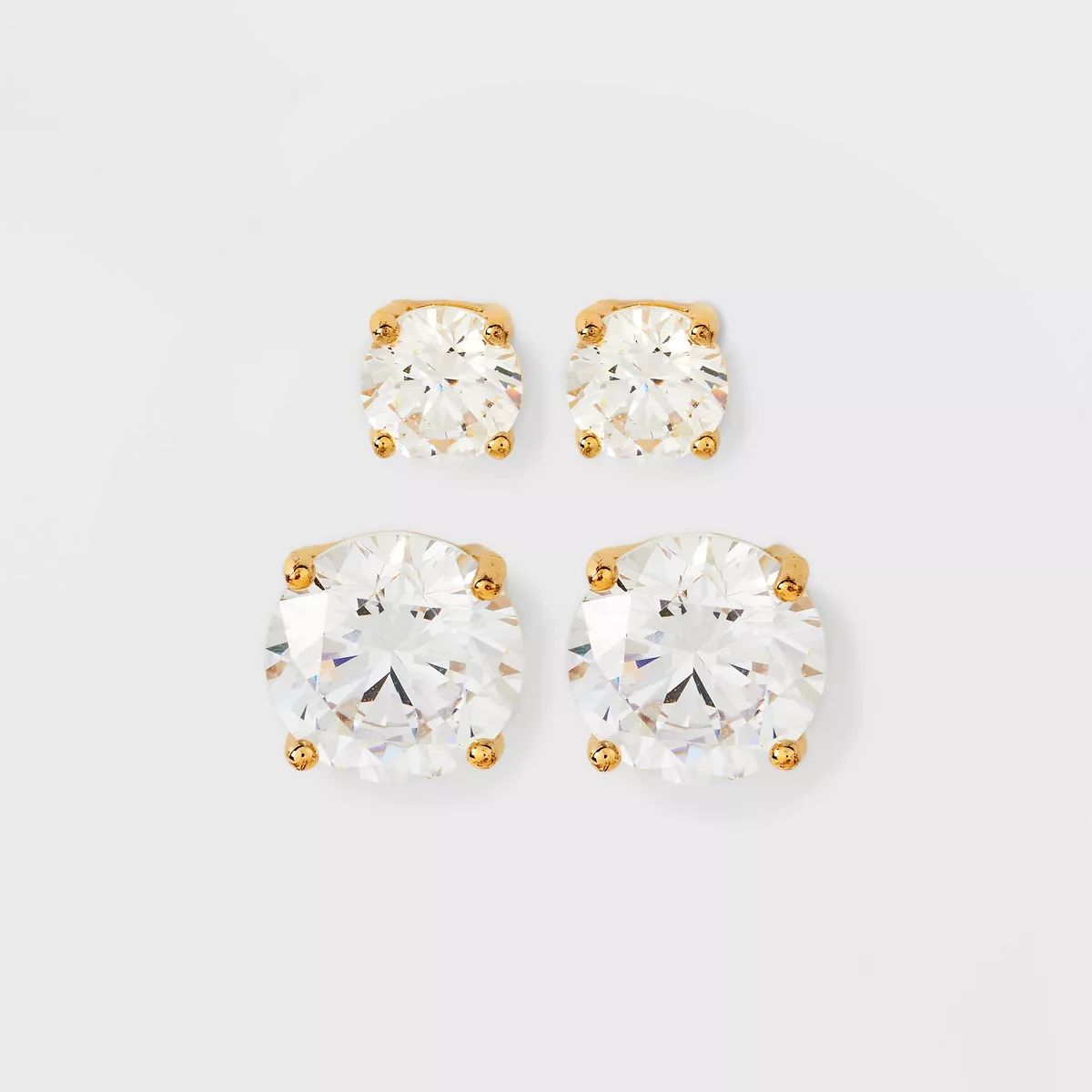 14K Gold Plated Cubic Zirconia Duo Stud Earring Set 2pc - A New Day™ Gold | Target