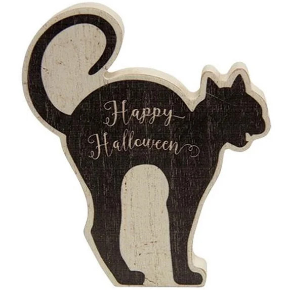 CWI Halloween Decor - Black Scaredy Cat Chunky Wood Sitter | Walmart (US)