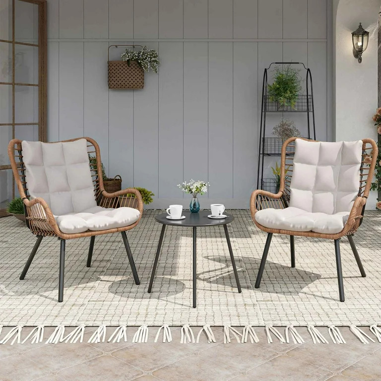 LAUSAINT HOME 3-Piece Patio Furniture Set, High Back Outdoor Bistro with Coffee Table & Beige Cus... | Walmart (US)