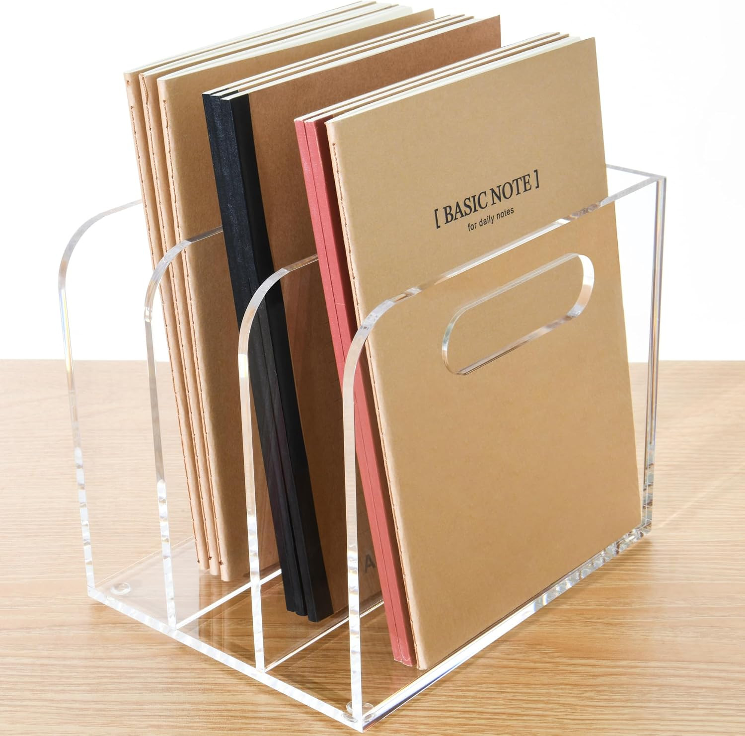 Clear Acrylic Organizers - 3 Vertical Compartments Acrylic Folder Organizer & File Organizer, Desk Document Storage Bins for Magazines, Binders - Multipurpose Home Office Desk Organizer | Amazon (US)