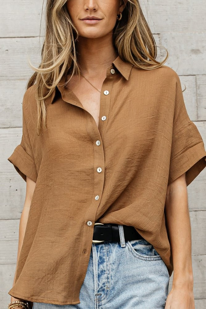 Veronica Button Down Blouse in Cognac - böhme | Böhme US