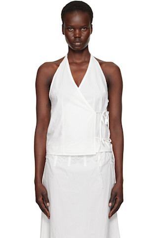 White Drawcord Halter Top | SSENSE