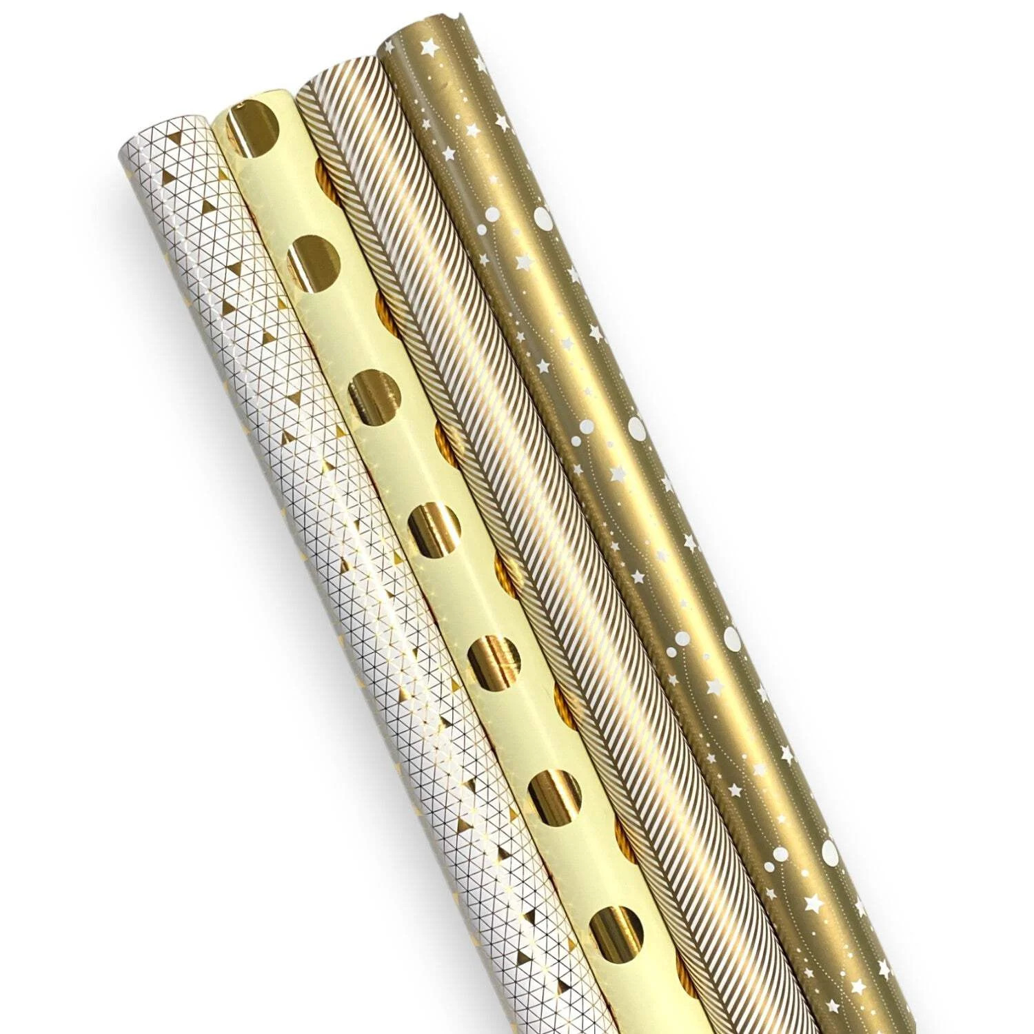 LaRibbons 30" x 10' Wrapping Paper Bundle (4 Roll Pack) | White/Ivory/Gold Herringbone/Dots/Trian... | Walmart (US)