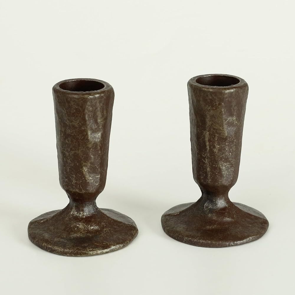 Handcrafted Antique Black & Gold Iron Taper Candle Holders - Set of 2 Elegant Candlesticks for We... | Amazon (US)