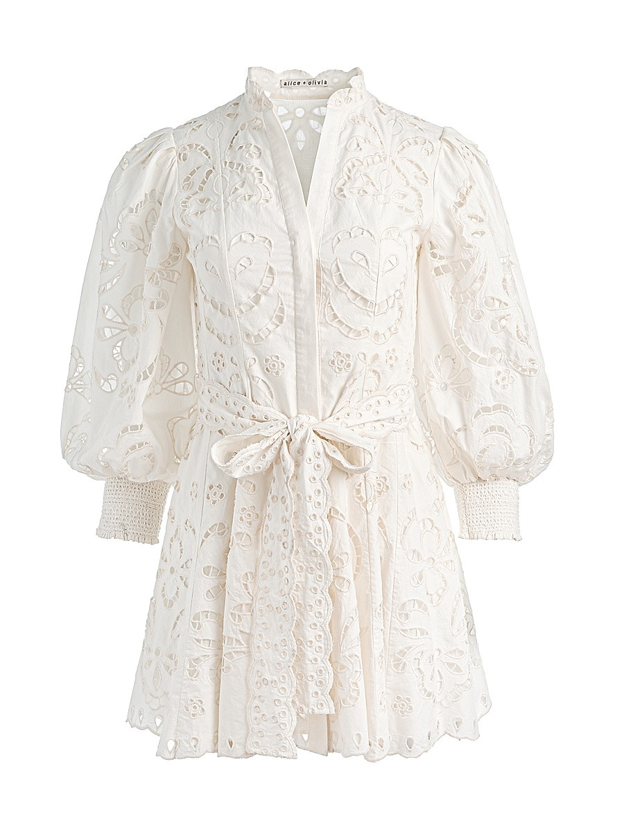 Women's Lucy Embroidered Cotton Mini Shirtdress - Off White - Size 0 | Saks Fifth Avenue