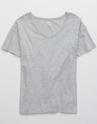 Aerie Oversized Distressed V-Neck Boyfriend T-Shirt | American Eagle Outfitters (US & CA)