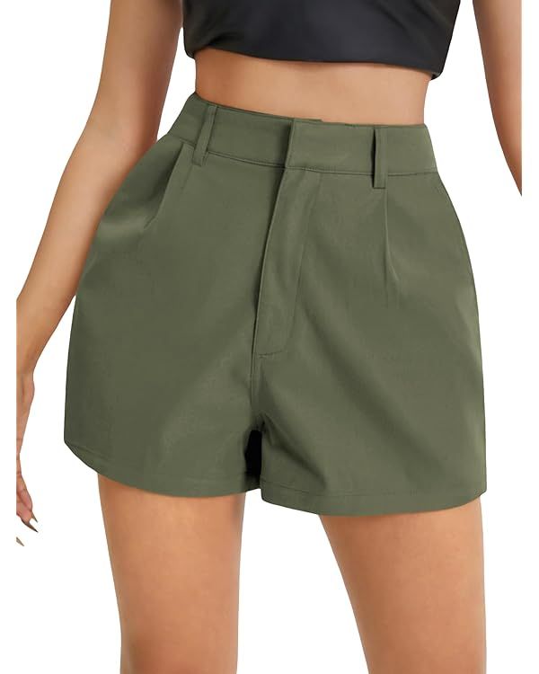 Floerns Women's Casual Solid High Waist Wide Leg Shorts with Pocket | Amazon (US)
