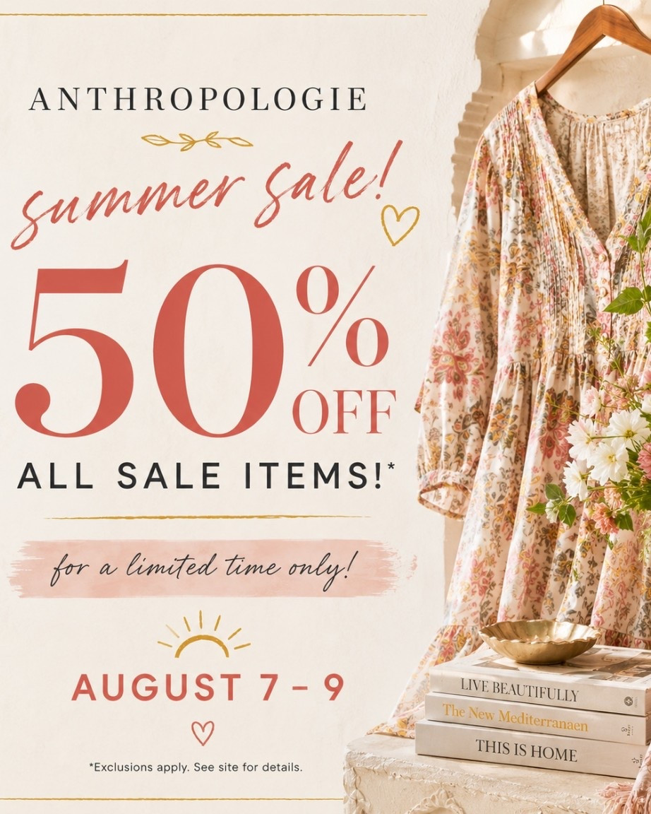 🚨 @Anthropologie ANTHROPOLOGIE SALE ALERT! 🚨

The sale just got even better! ✨ 50% OFF all sale items for a limited time. If you’ve been waiting to grab that dress, home find, or little something you absolutely don’t need but definitely want… THIS IS YOUR SIGN. 😂🛍️

I’m sharing some of my Anthro favorites + sale finds in my LTK. Shop the sale before it’s gone! 🤎
#Anthropologie #AnthroSale #AnthropologieStyle #LTKFinds #LTKCreator #SummerSale #SaleAlert #FashionOver40 #HomeDecor #ShopMyLTK

#LTKootd #LTKSaleAlert #LTKgrwm