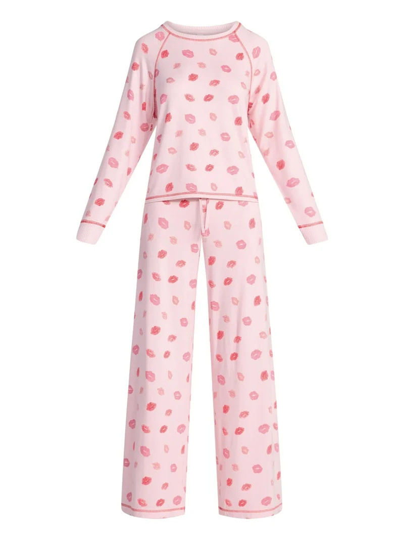 Joyspun Women's Cozy Lounge Collection Hacci Long Sleeve Top and Pants Pajama Set, 2-Piece, Sizes... | Walmart (US)