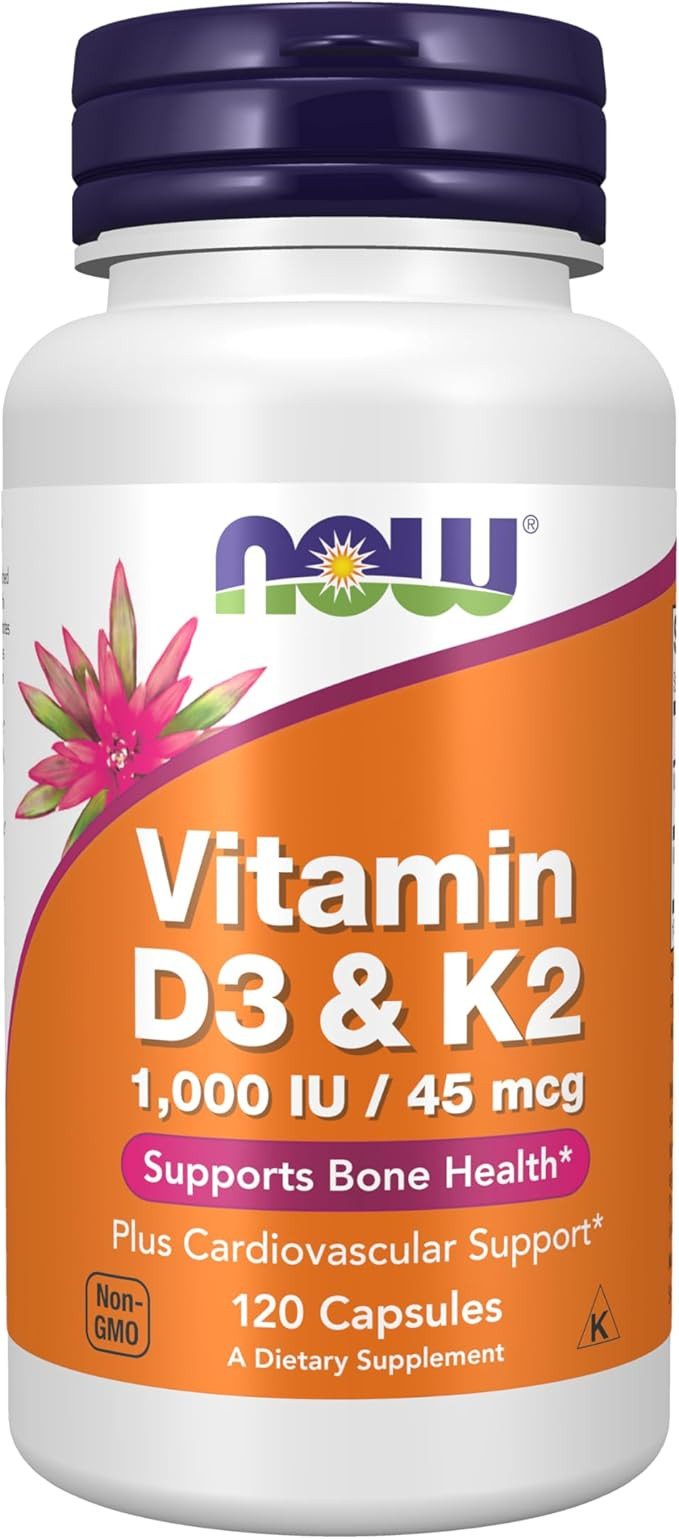 NOW Supplements, Vitamin D-3 & K-2, 1,000 IU/45 mcg,Plus Cardiovascular Support*, Supports Bone H... | Amazon (US)