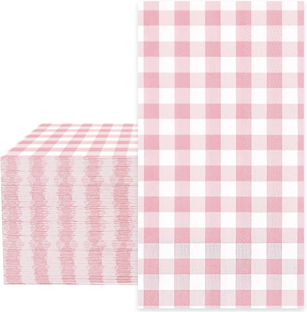 Whaline Light Pink Guest Napkins Buffalo Plaid Disposable Paper Pack 3 Ply Wedding Dinner Hand Na... | Amazon (US)