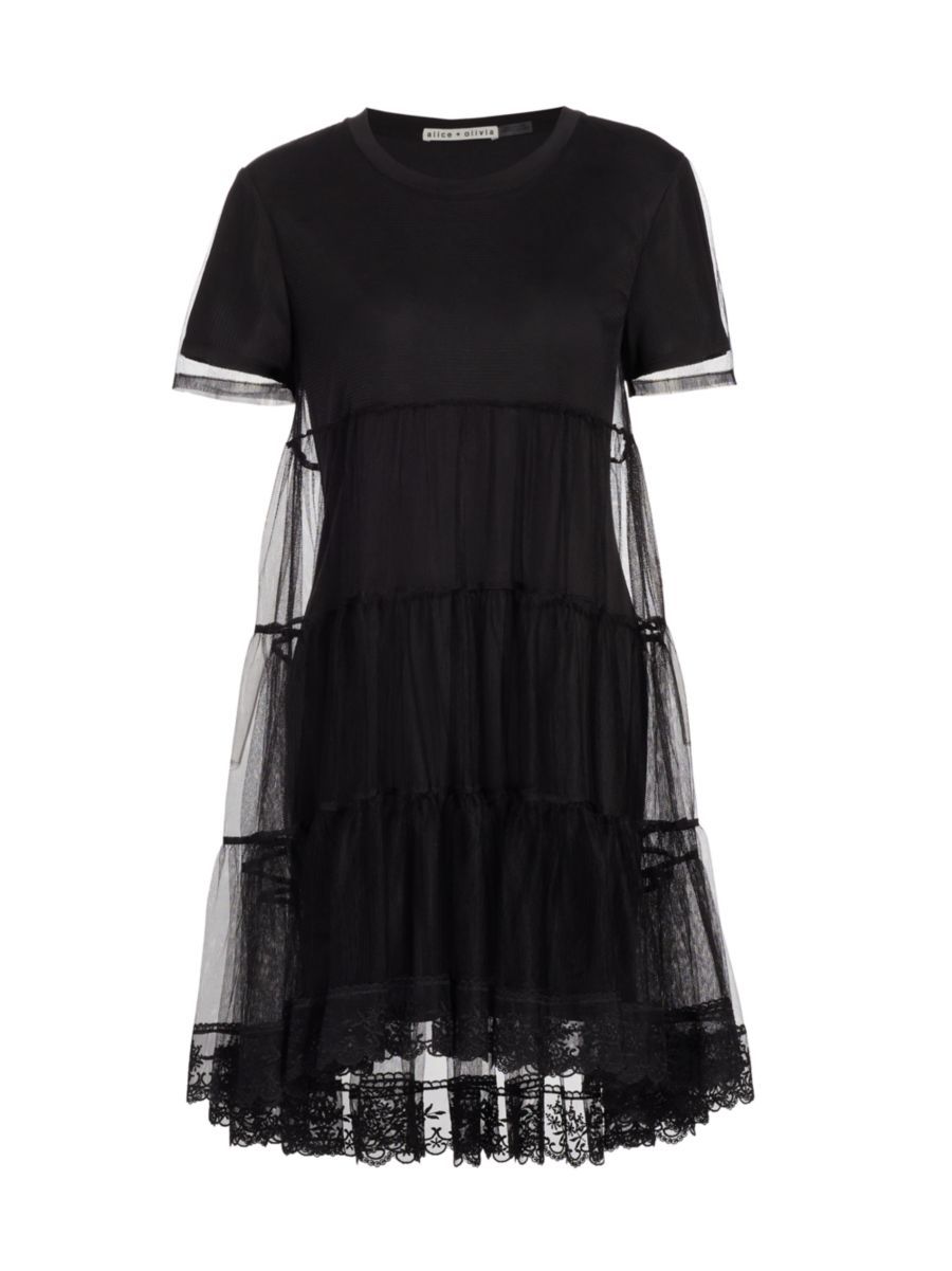 Embroidered Tulle & Jersey T-Shirt Dress | Saks Fifth Avenue