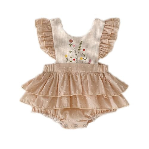 Colorful Childhood Infant Baby Girls Romper Baby Ruffles Bodysuit Embroidery Floral Jumpsuit One-Piece Dress Outfits Beige Size 6-12 Months | Amazon (US)