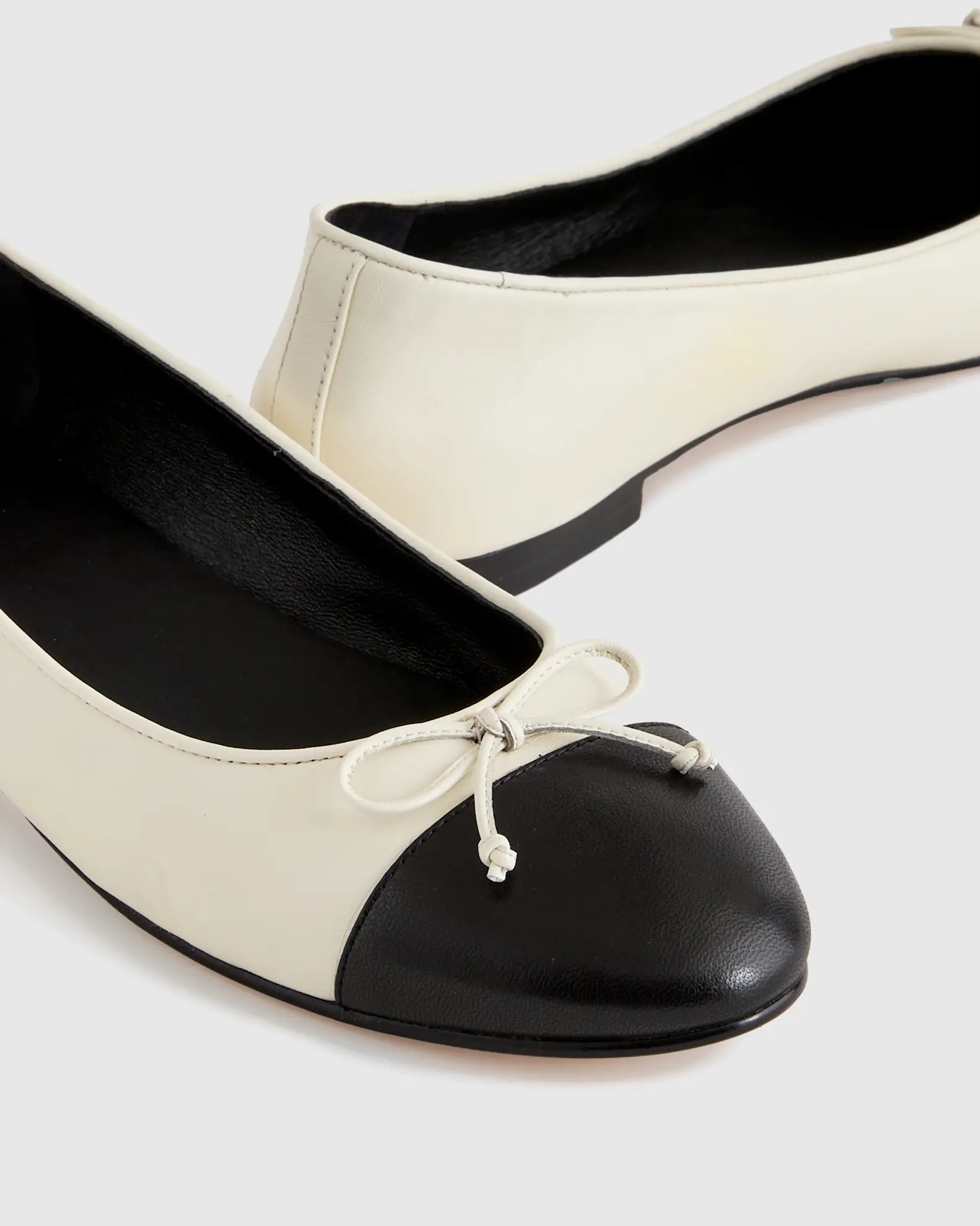 Italian Leather Cap-Toe Ballet Flat in Bone/Black | Quince