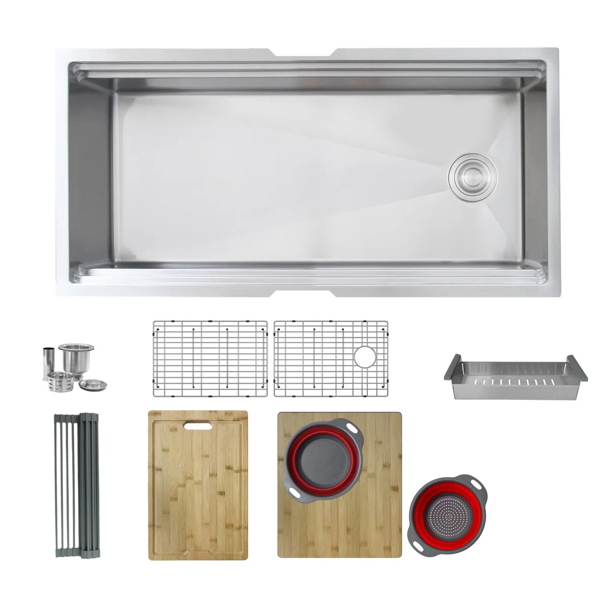 39 in. x 19 in. 16 Gauge, Stainless Steel, Brushed Single Bowl Undermount Kitchen Sink with Built... | Wayfair North America