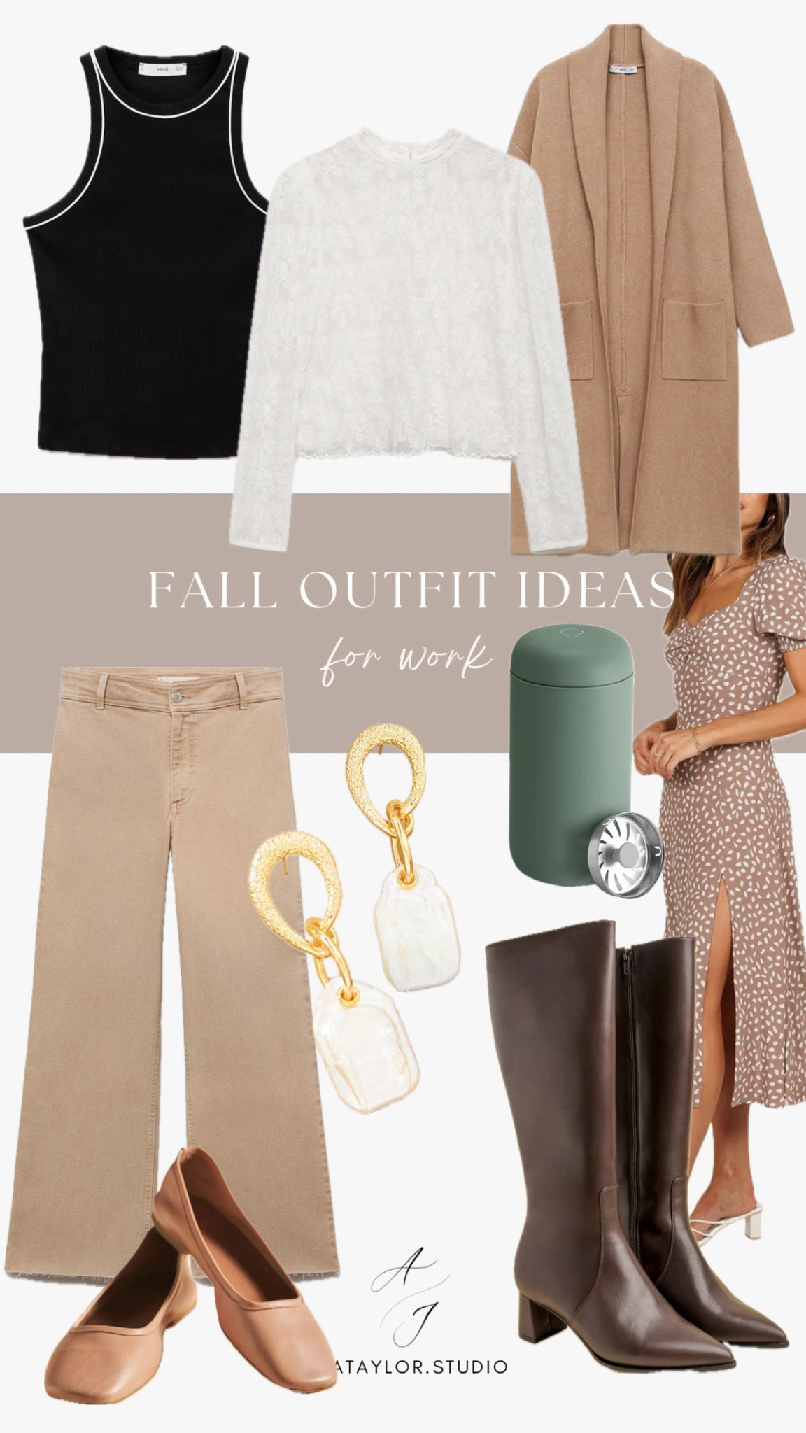 Neutral work outfit, work outfit ideas, work ideas, work outfit, neutral outfit, beige jeans, floral dress, tall boots, leather boots, best thermos, best mug, coffee mug, best travel mug, lace shirt, black tank top, high neck tank top, anthro style, ballet flats

#LTKSeasonal #LTKStyleTip #LTKWorkwear