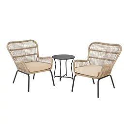 Better Homes & Gardens Ventura 3-Piece White Outdoor Boho Wicker Chat Set, Wicker Frame | Walmart (US)